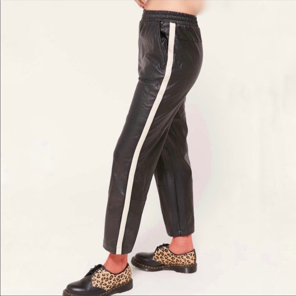 Urban Outfitters black faux leather side stripe joggers jogging pants